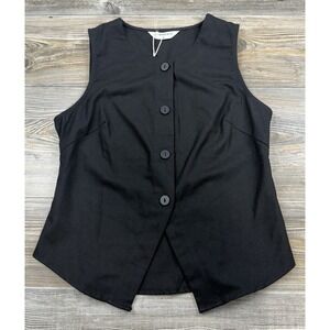 NWT Commense Black Button Vest Linen Blend MED Minimalist Dark Academia Tailored